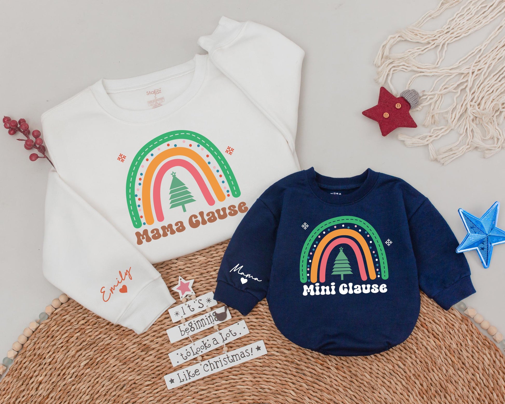 Mama and Mini Claus Matching Sweaters – Rainbow Christmas Gifts