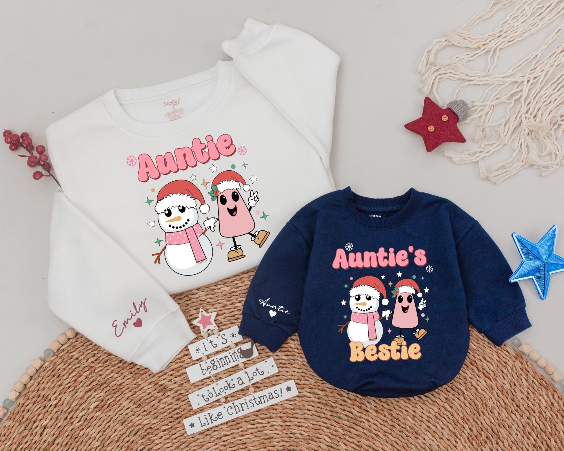 Aunt and Niece Christmas Sweatshirt Set | Personalized Holiday Gift