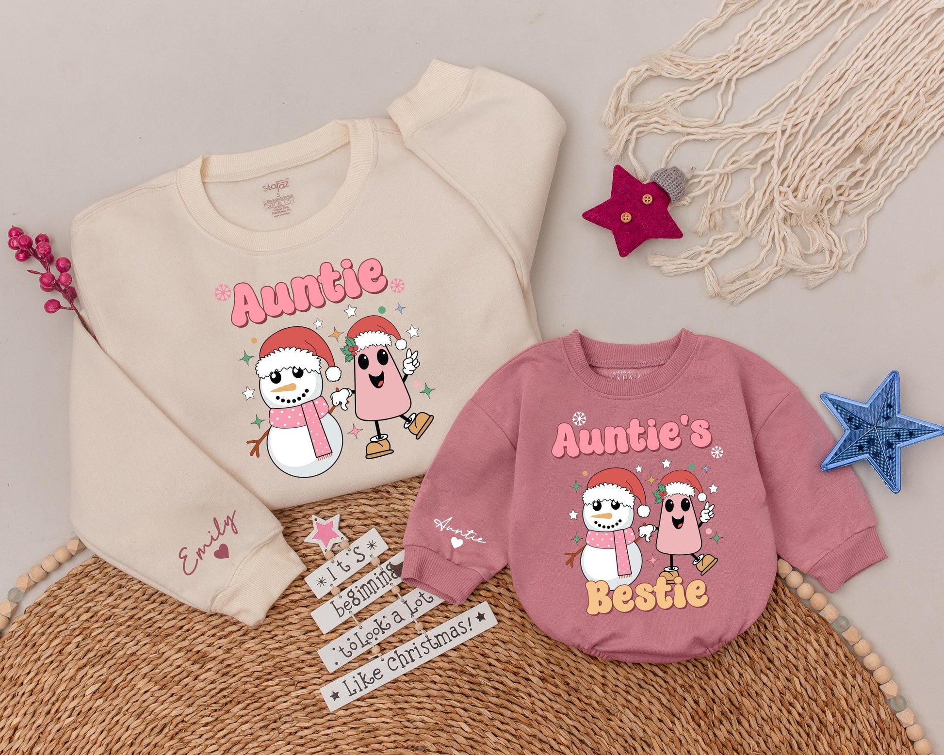 Aunt and Niece Christmas Sweatshirt Set | Personalized Holiday Gift