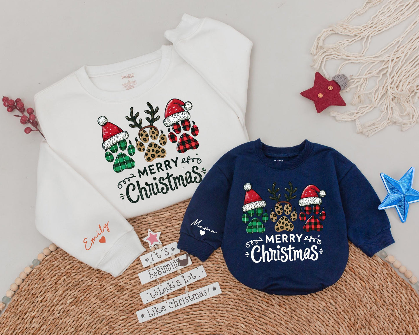 Festive Family Matching Outfits: Dog, Baby, and Adult Christmas Set