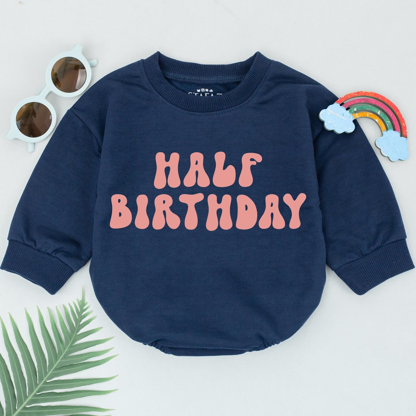 Half Birthday Girl Romper Groovy Pink Design 6 Months Baby Outfit Half Way to One Gift Newborn Clothes Celebration