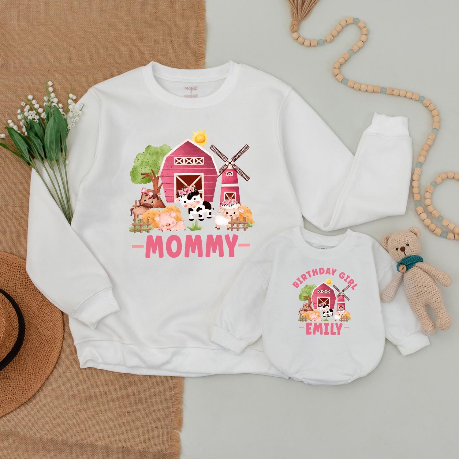 Farm Animal 1st Birthday Shirt, Matching Family Outfits, Pink Theme