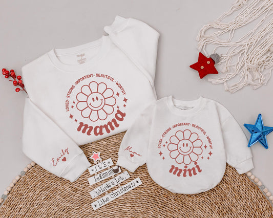 Matching Retro Smiley Face Mama Mini Shirts - Pregnancy Announcement