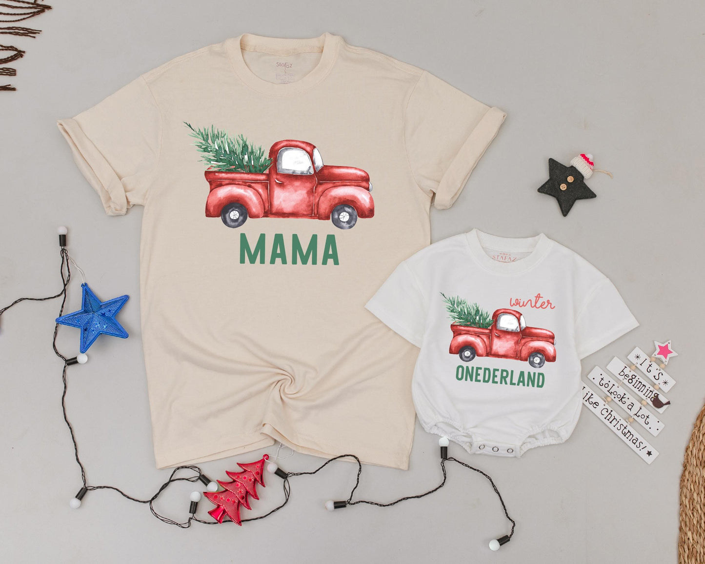 Winter Onederland Birthday Outfit: Matching Mommy & Me Red Truck Set