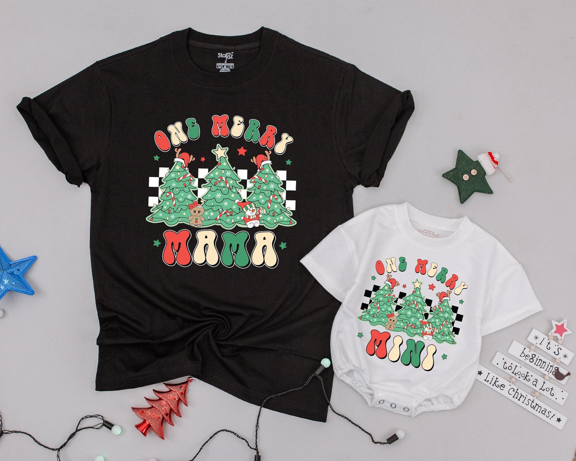 Mama & Me Vintage Christmas Tree Shirts: Festive Matching Outfits