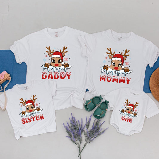 Reindeer Family Matching Christmas Shirts & Baby's First Xmas Gift