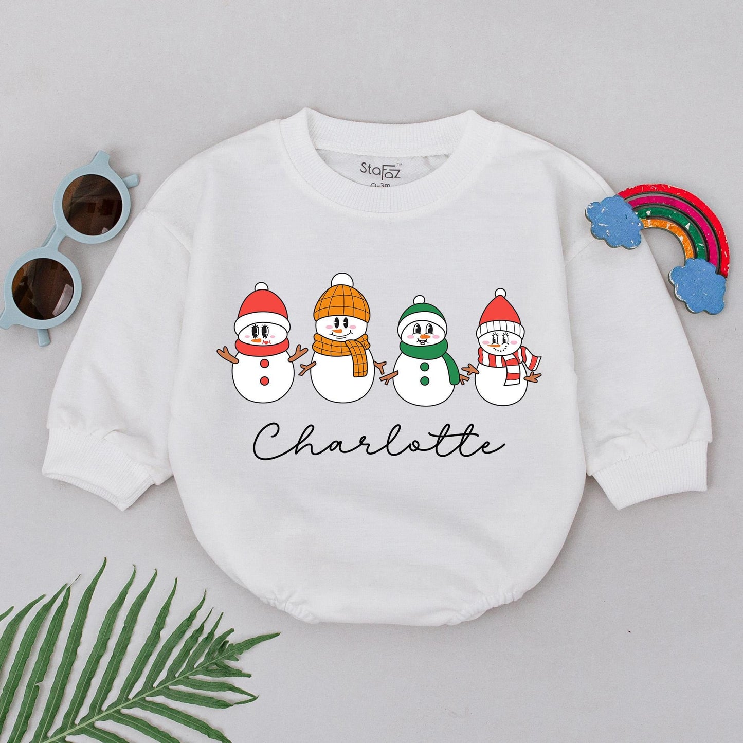 Custom Snowman Baby Romper, Christmas Outfit, 1st Holiday Gift