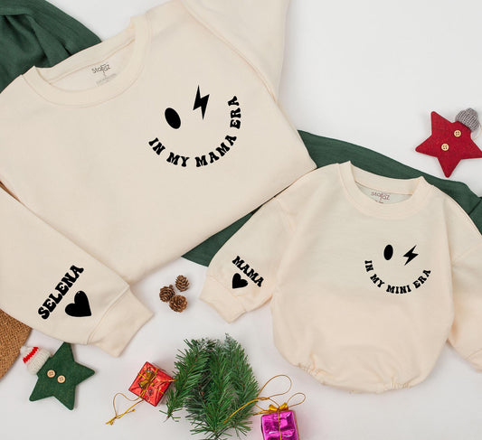 Custom Mama and Mini Era Smiley Face Sweatshirt Matching Family Outfit Mother Daughter Kid Gift Mom Life Baby Girl