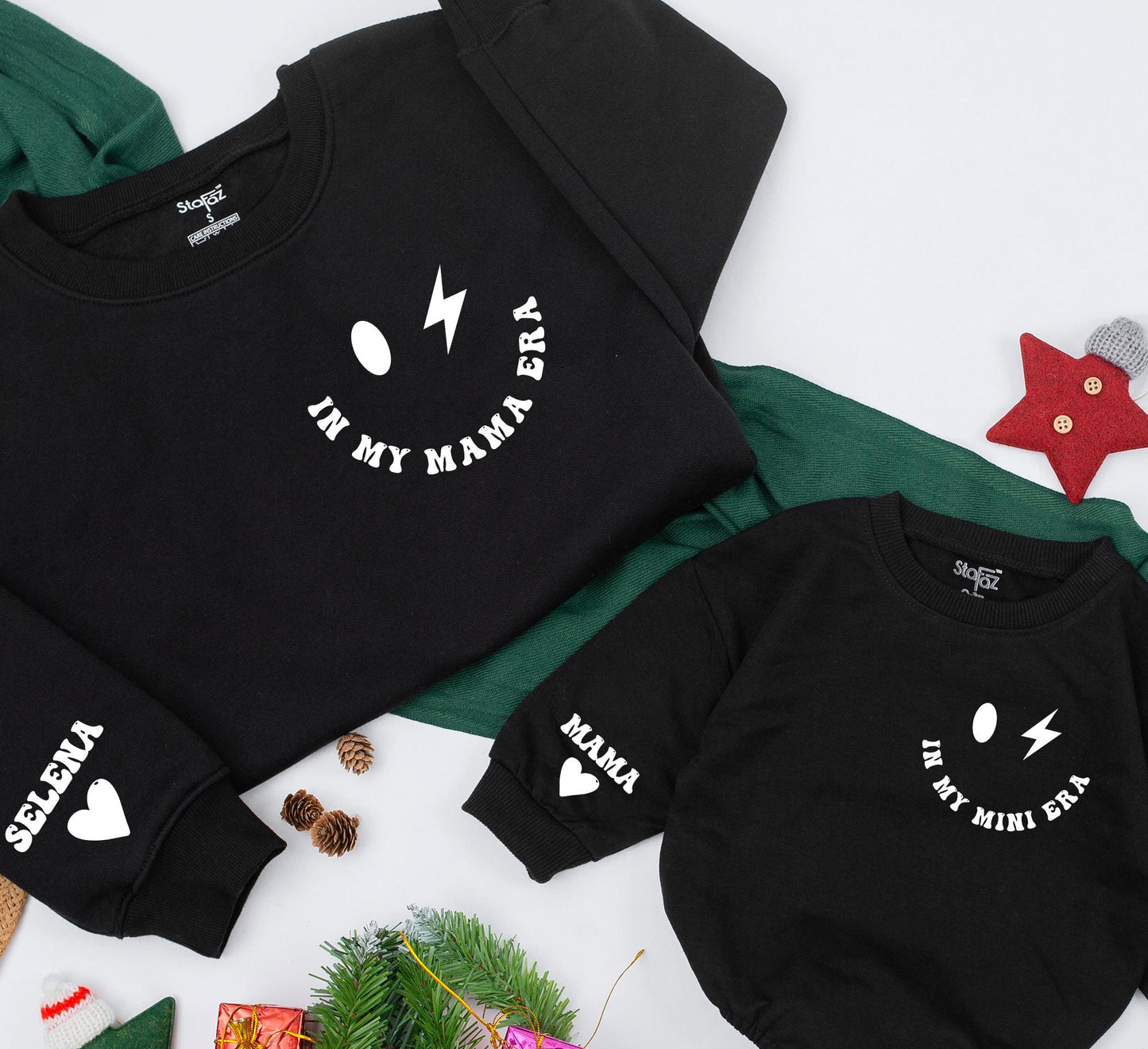 Custom Mama and Mini Era Smiley Face Sweatshirt Matching Family Outfit Mother Daughter Kid Gift Mom Life Baby Girl