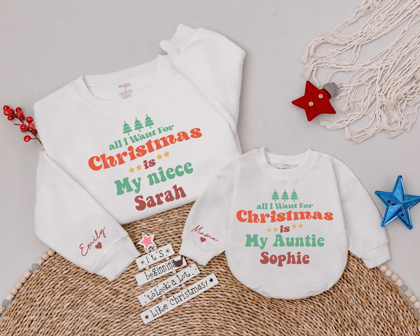 Custom Holiday Sweatshirt Set: Matching Aunt and Niece Gift