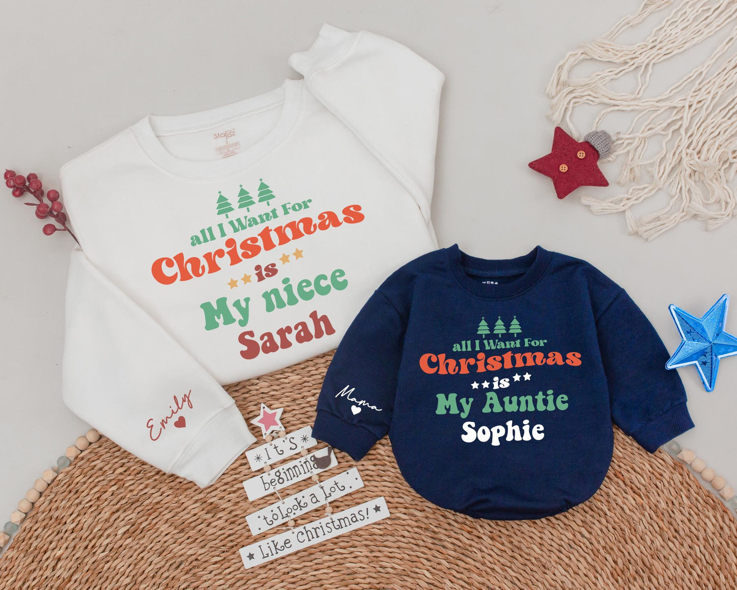 Custom Holiday Sweatshirt Set: Matching Aunt and Niece Gift