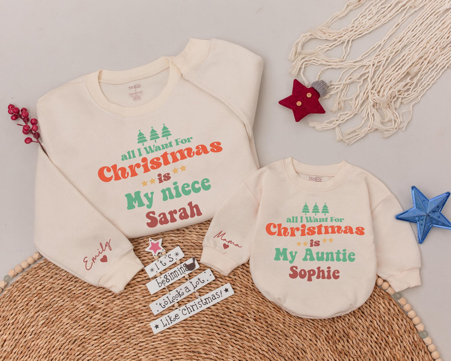 Custom Holiday Sweatshirt Set: Matching Aunt and Niece Gift