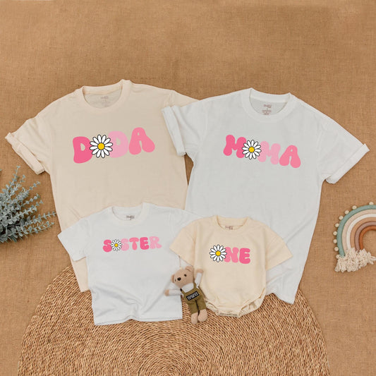 Boho Daisy Birthday Shirt Set: Family Matching Groovy Outfit