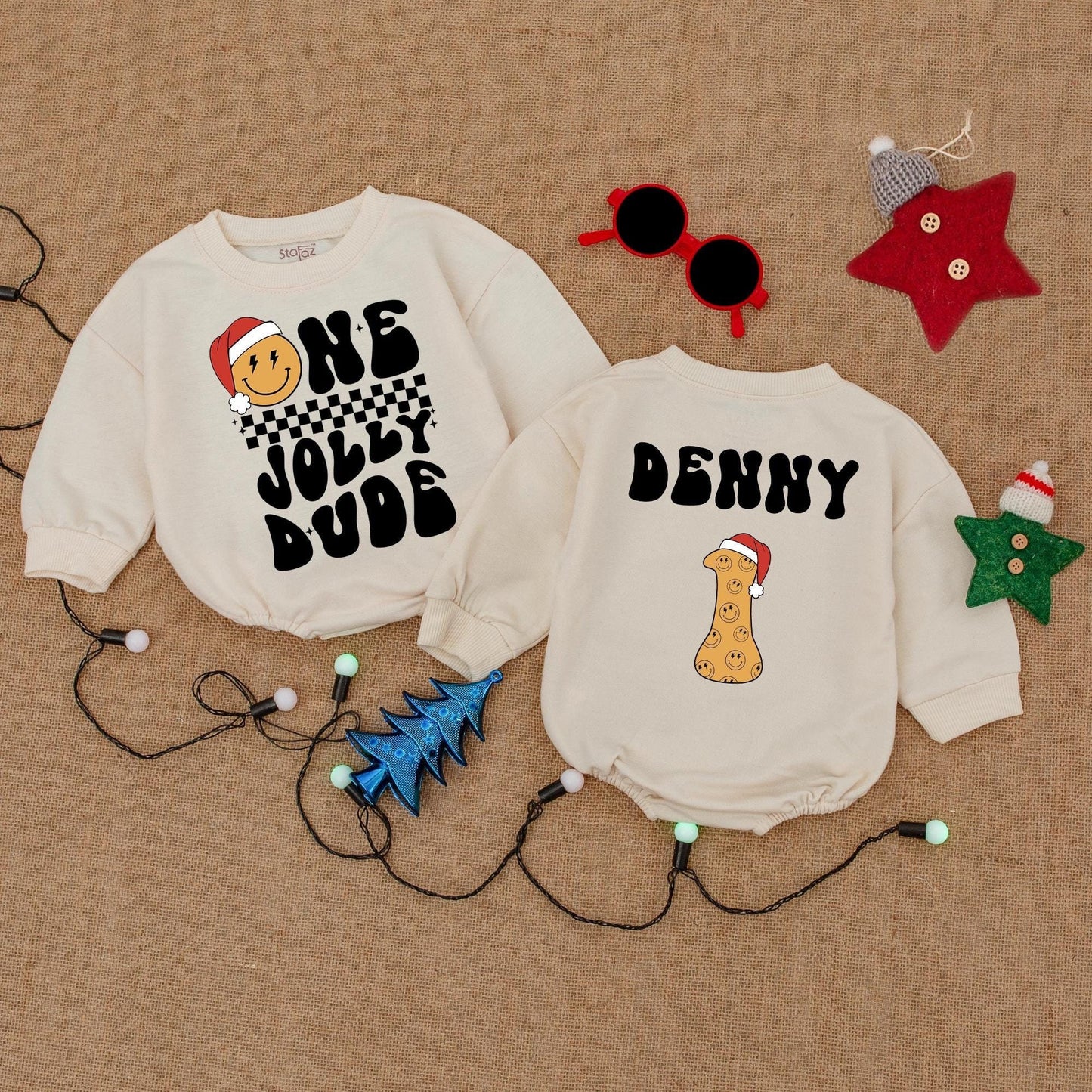 Jolly Santa First Christmas Bodysuit & Bubble Romper Gift Set