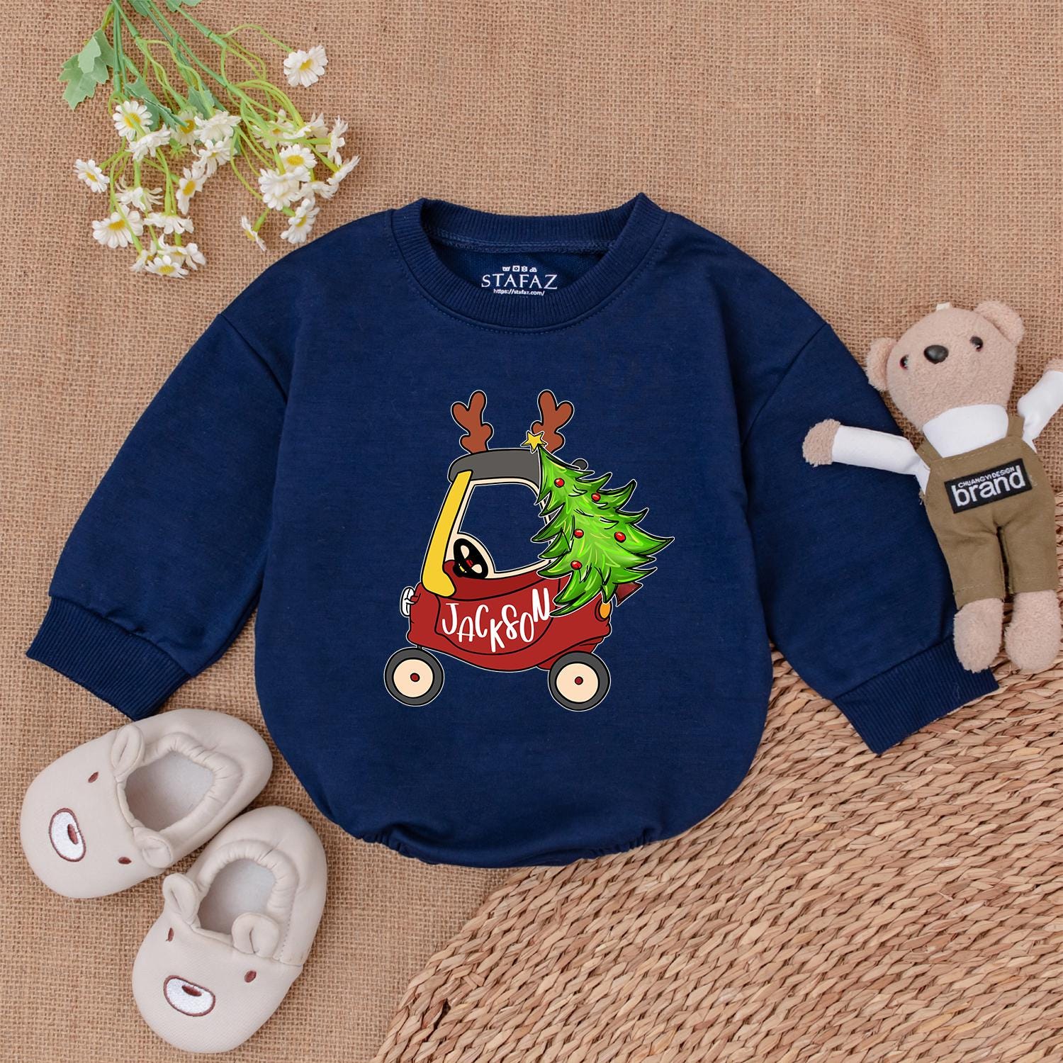 Customized Tractor Christmas Romper – Baby’s 1st Holiday Outfit