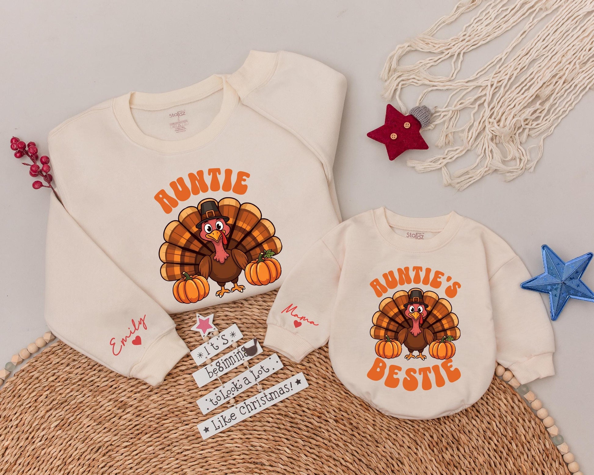 Auntie & Bestie Thanksgiving Sweaters, Fall Matching Family Gift