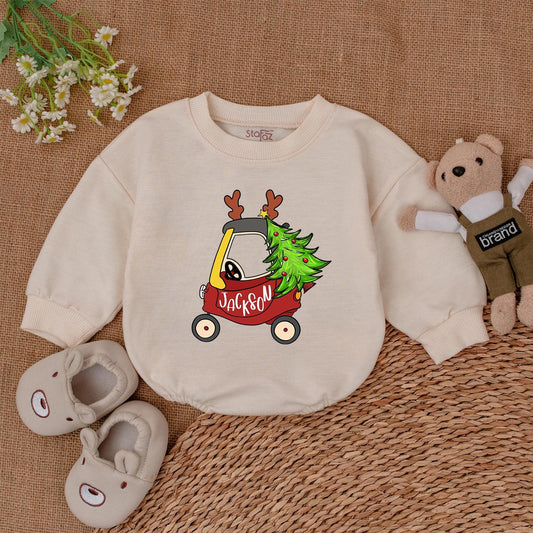 Customized Tractor Christmas Romper – Baby’s 1st Holiday Outfit