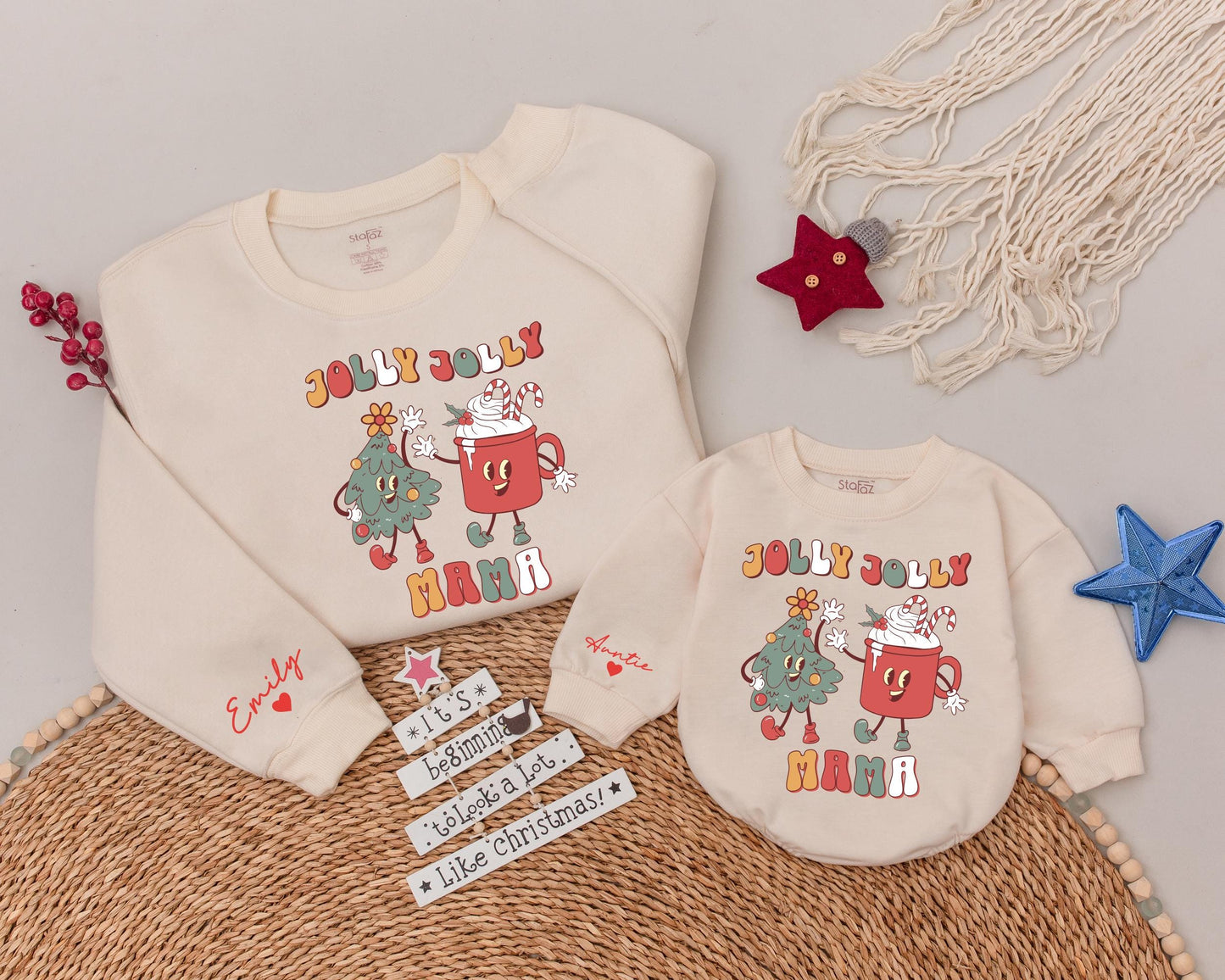 Mama & Mini Jolly Xmas Sweaters, Auntie & Niece Matching Shirt