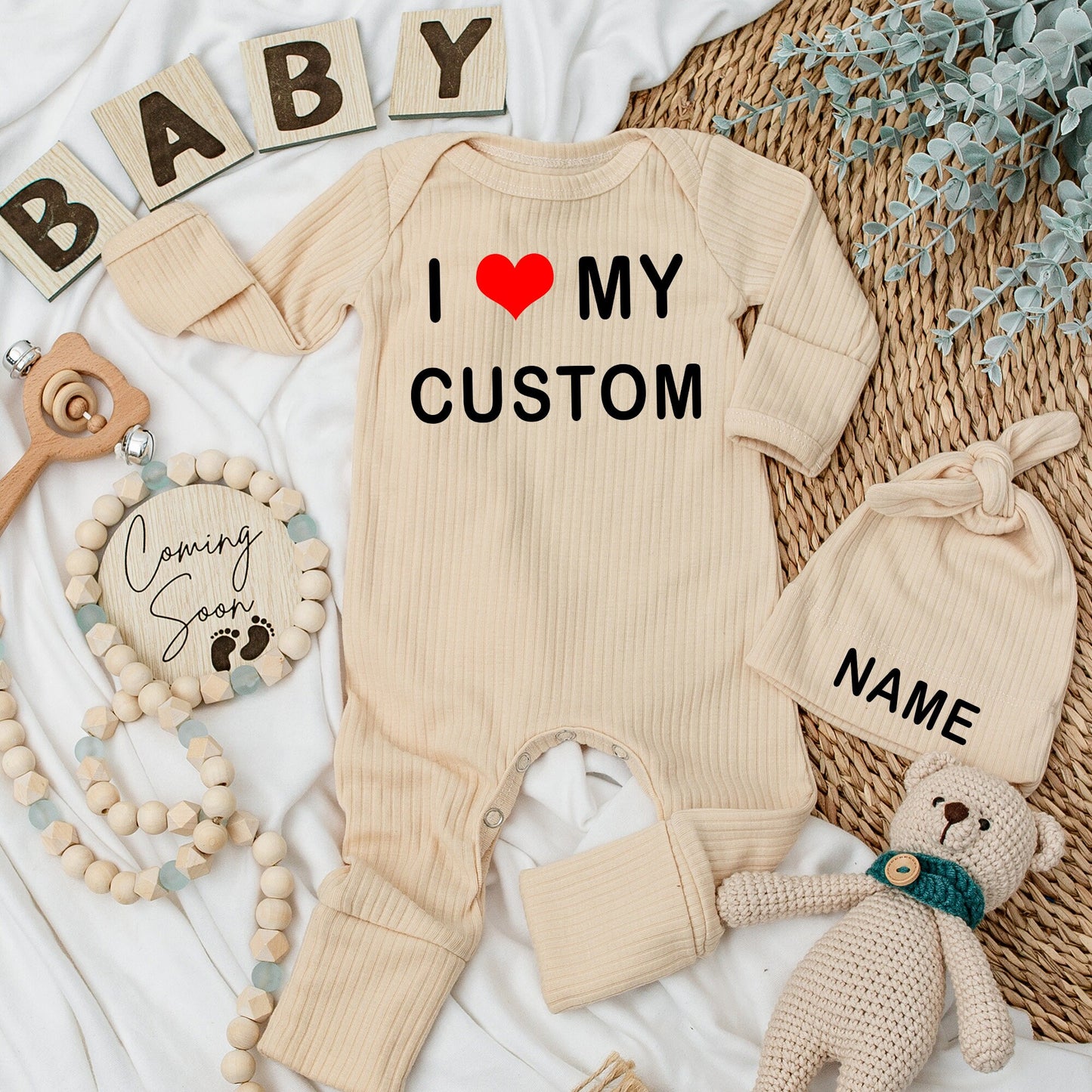 I Love My Custom Baby Bodysuit Sweet Pregnancy Announcement Outfit Newborn Gift Personalized Clothes Black Text Heart