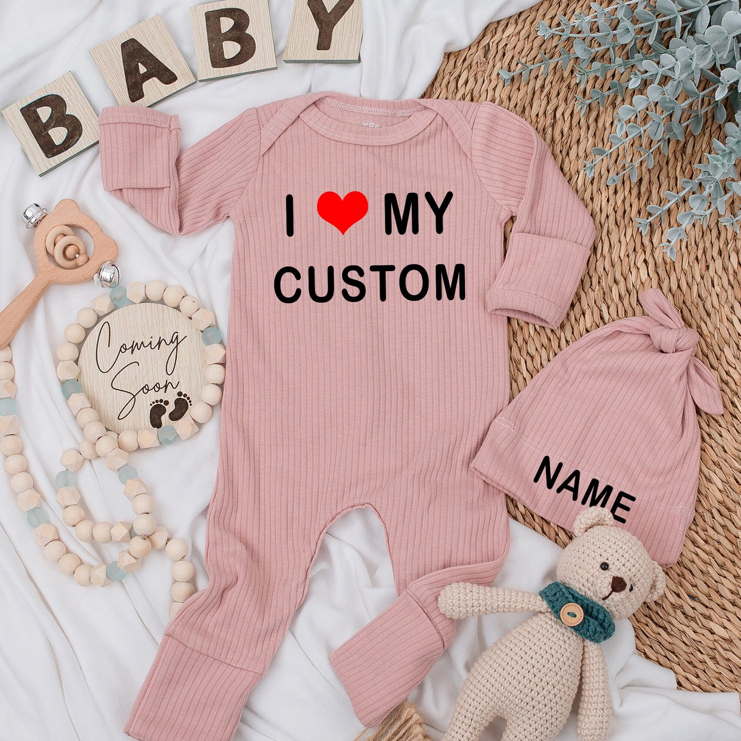 I Love My Custom Baby Bodysuit Sweet Pregnancy Announcement Outfit Newborn Gift Personalized Clothes Black Text Heart