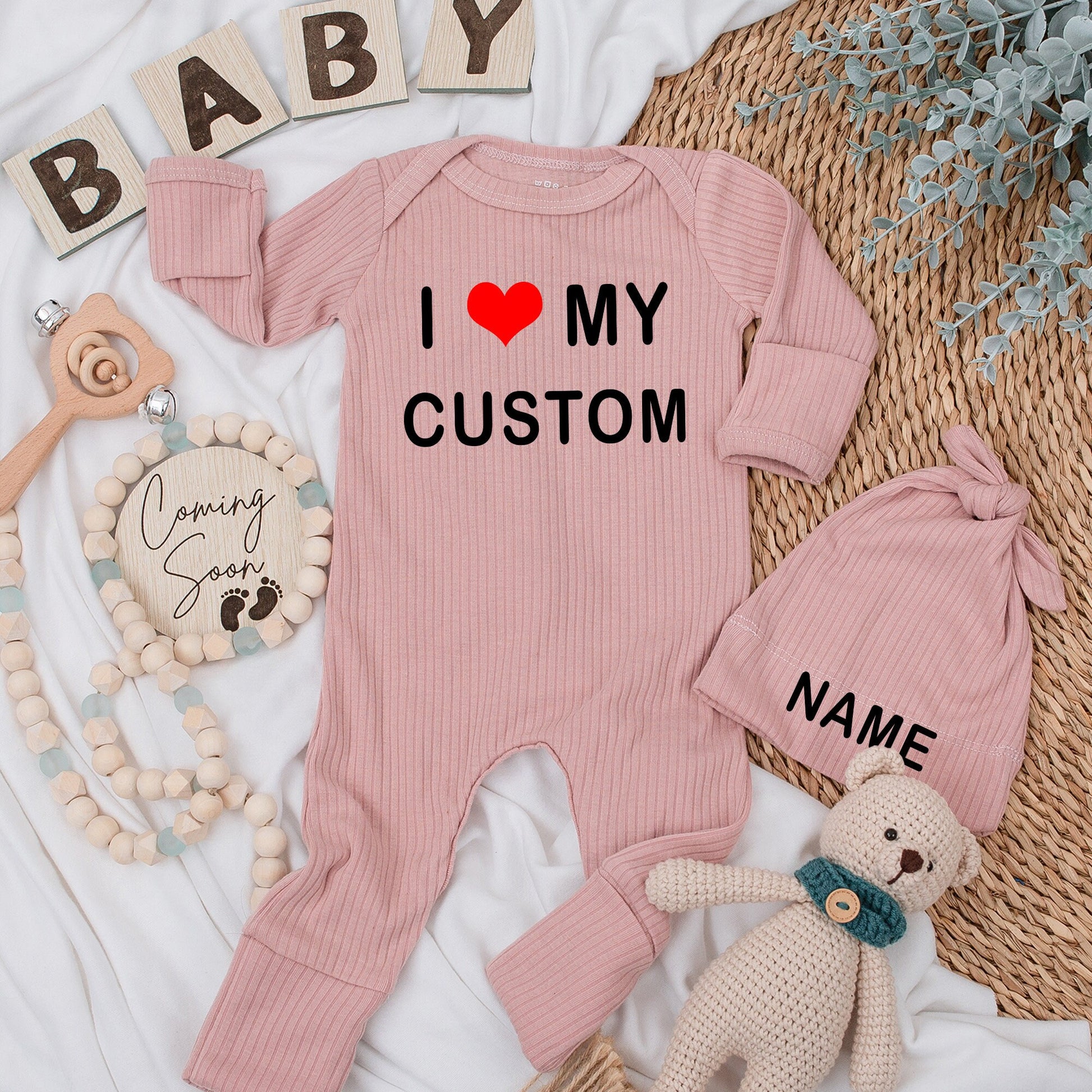 I Love My Custom Baby Bodysuit Sweet Pregnancy Announcement Outfit Newborn Gift Personalized Clothes Black Text Heart