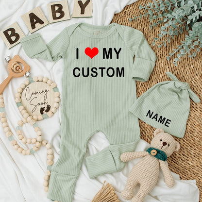 I Love My Custom Baby Bodysuit Sweet Pregnancy Announcement Outfit Newborn Gift Personalized Clothes Black Text Heart