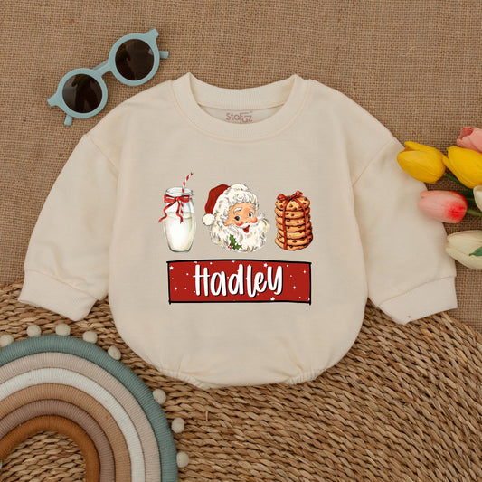 Personalized Santa Baby Romper - Vintage First Christmas Outfit