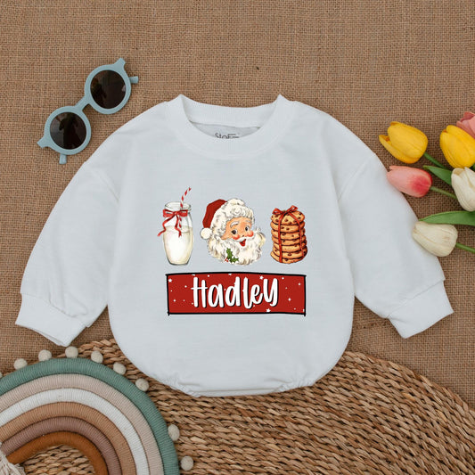 Personalized Santa Baby Romper - Vintage First Christmas Outfit