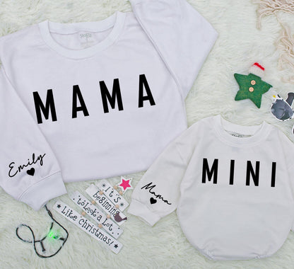 Matching Mama & Mini Christmas Sweatshirts, Personalized Family Holiday Outfit, Mom & Baby Girl Matching, Emily & Heart, Casual Xmas Gift