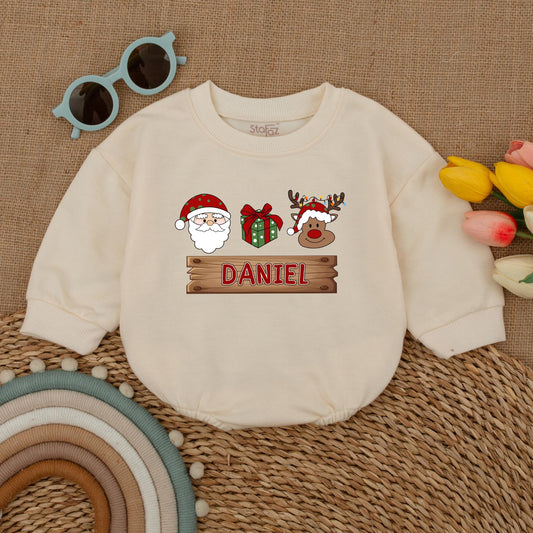 Custom Baby Christmas Romper: Cute Vintage Reindeer Holiday Outfit
