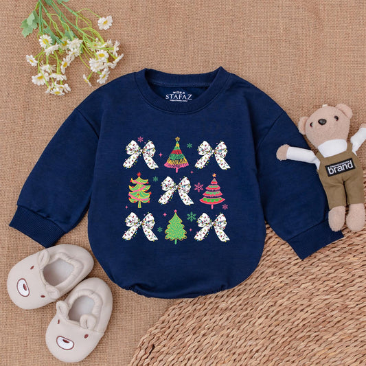 Festive Bow Bubble Romper for Baby's First Christmas Celebration