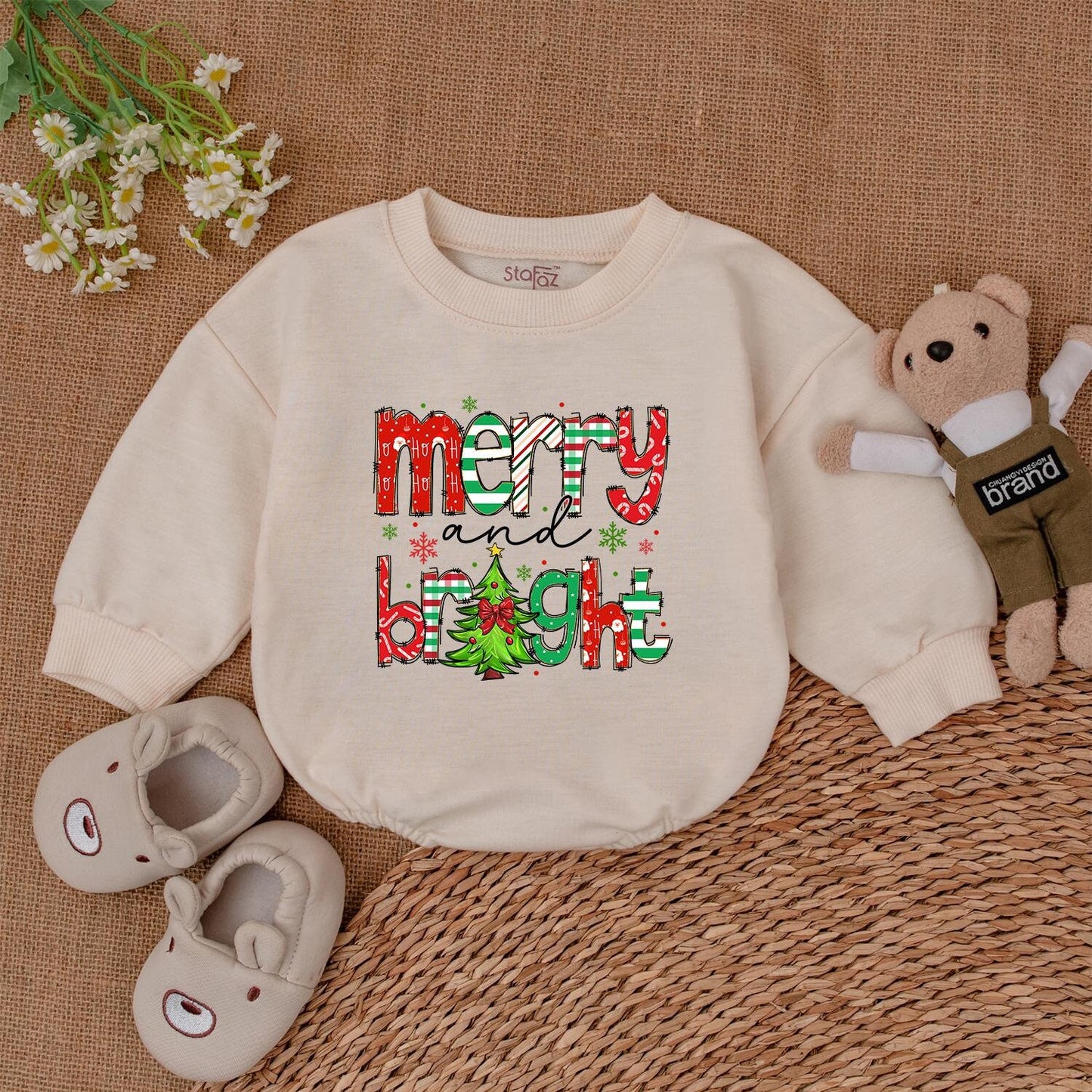 Retro Christmas Bubble Romper – 1st Holiday Outfit for Baby Joy