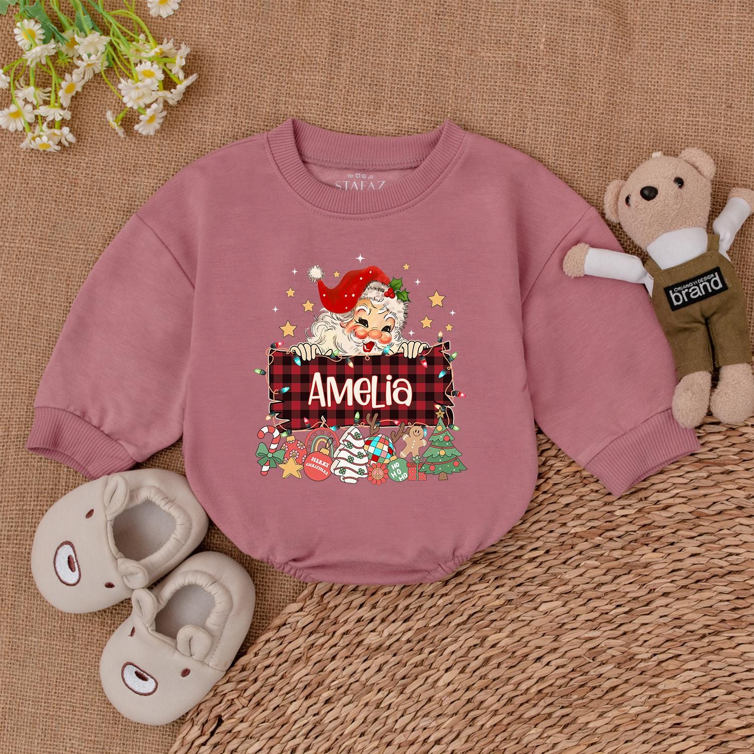 Custom Santa Christmas Bubble Romper – Baby's 1st Festive Outfit