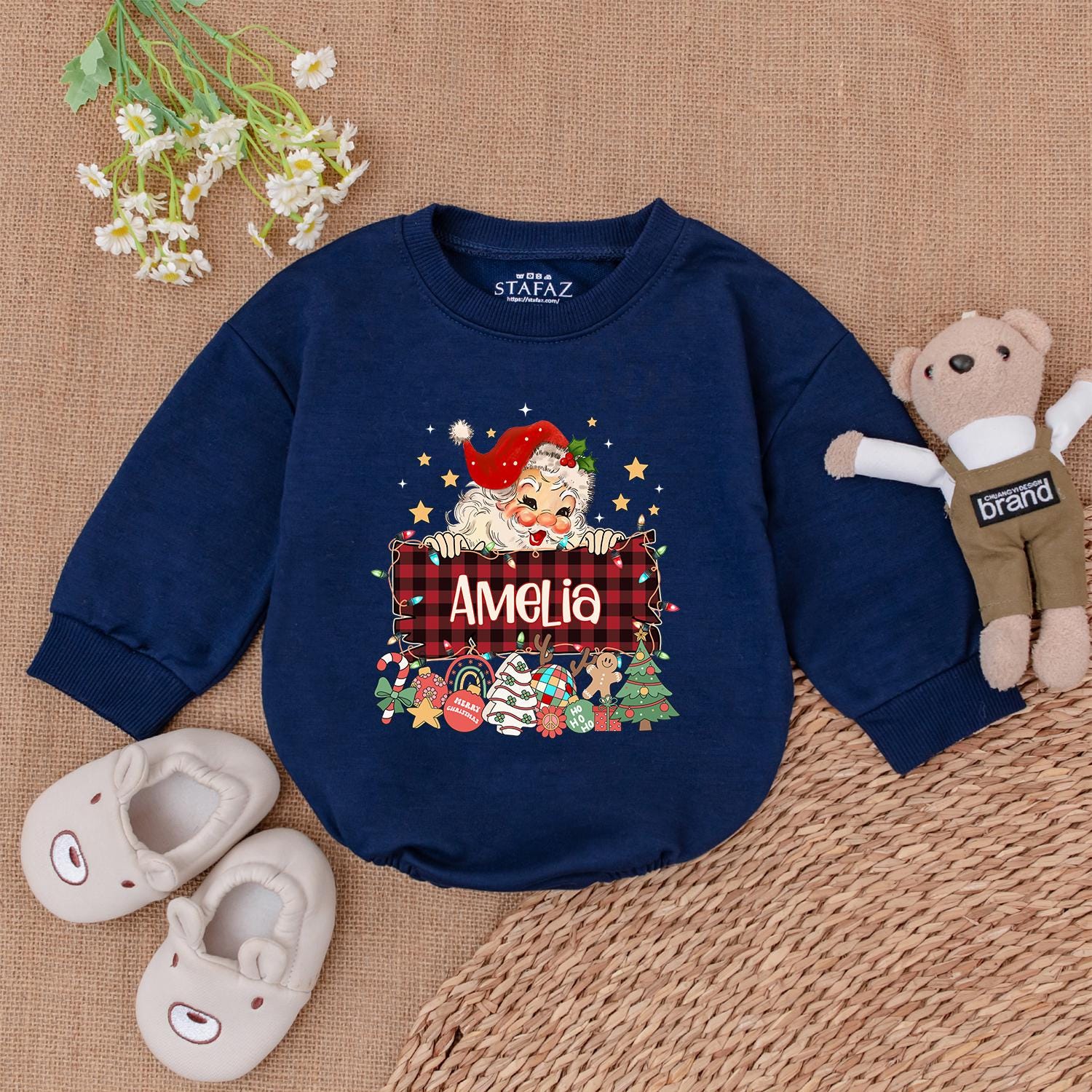 Custom Santa Christmas Bubble Romper – Baby's 1st Festive Outfit