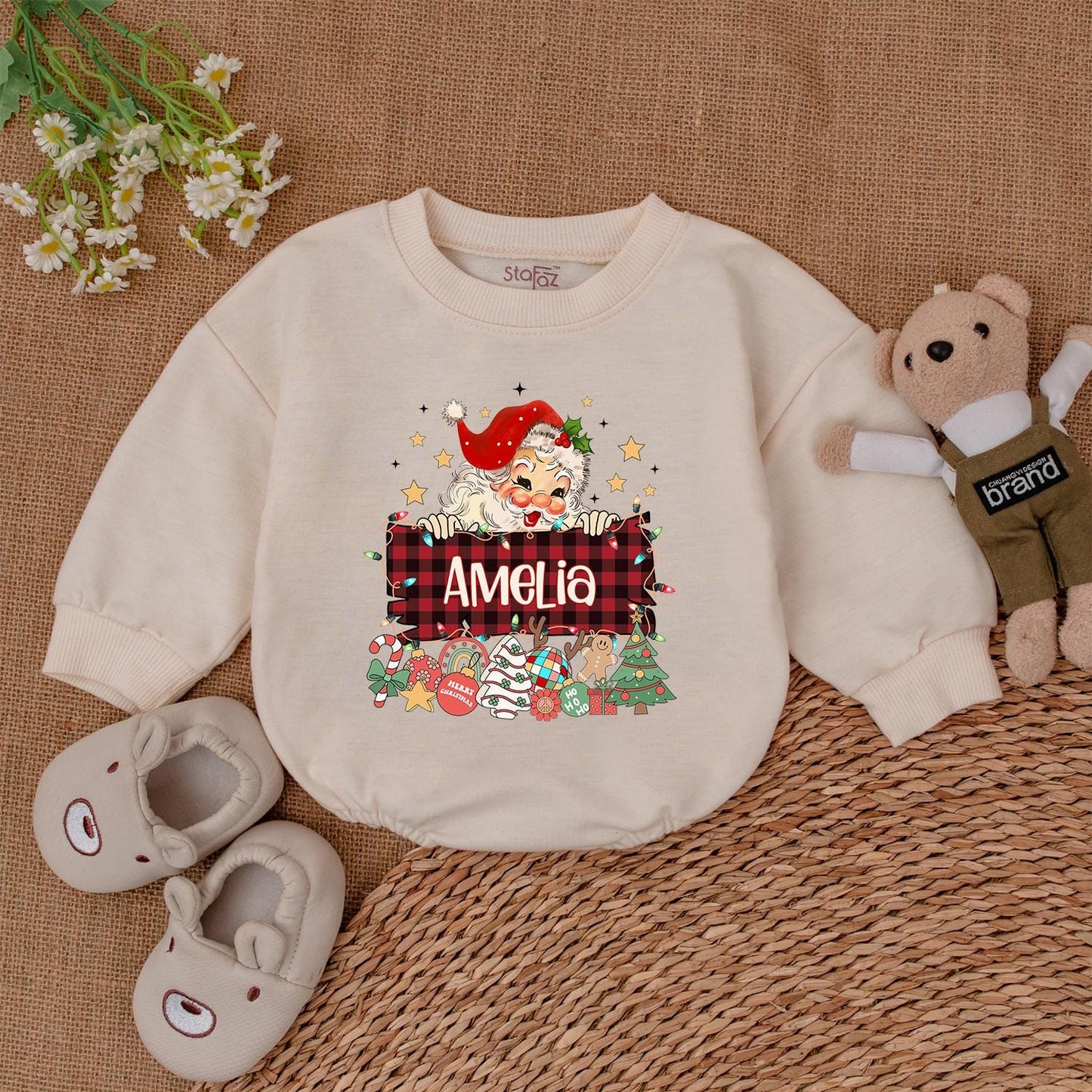 Custom Santa Christmas Bubble Romper – Baby's 1st Festive Outfit