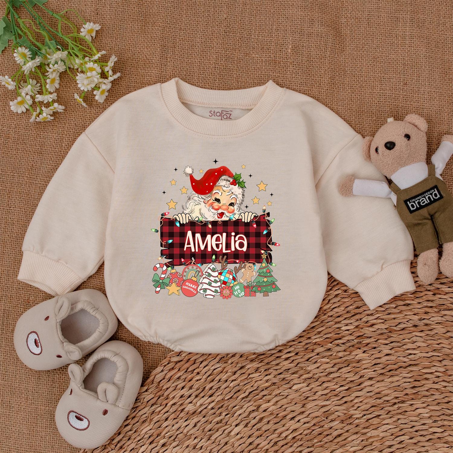 Custom Santa Christmas Bubble Romper – Baby's 1st Festive Outfit