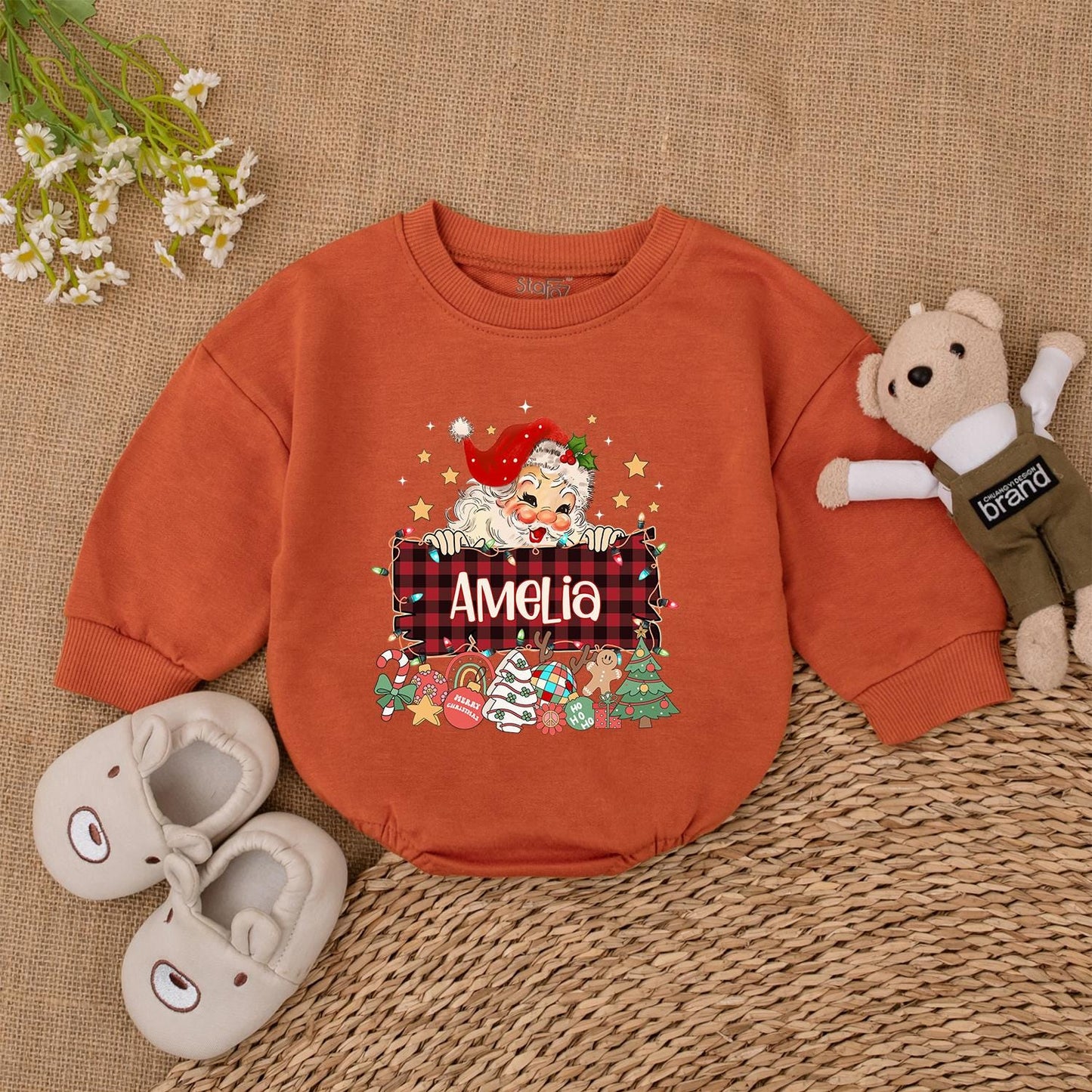 Custom Santa Christmas Bubble Romper – Baby's 1st Festive Outfit