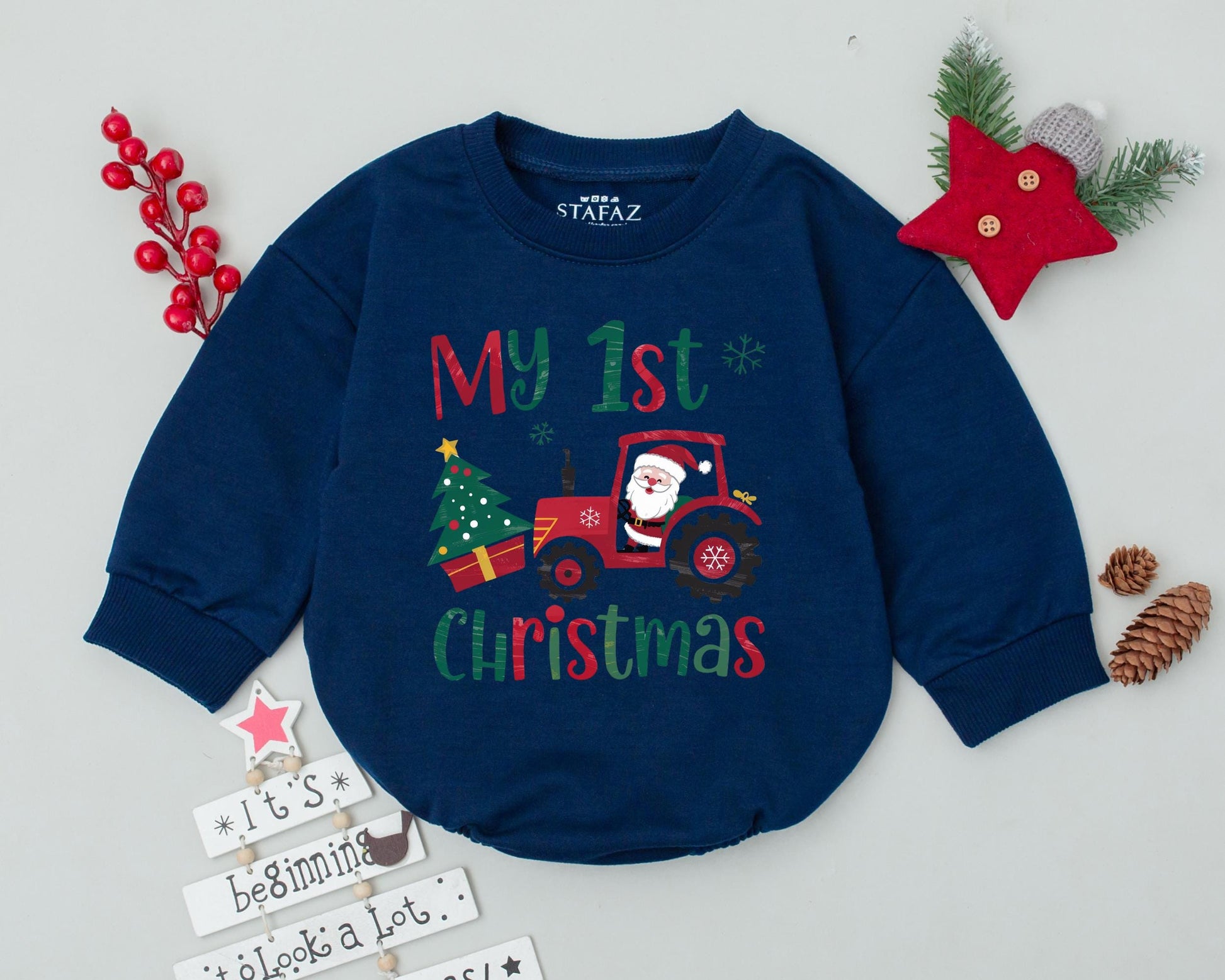 First Christmas Baby Outfit – Retro Truck, Toddler Sweatshirt Gift