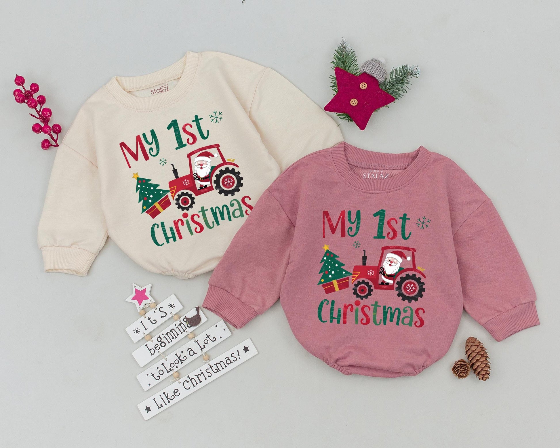 First Christmas Baby Outfit – Retro Truck, Toddler Sweatshirt Gift