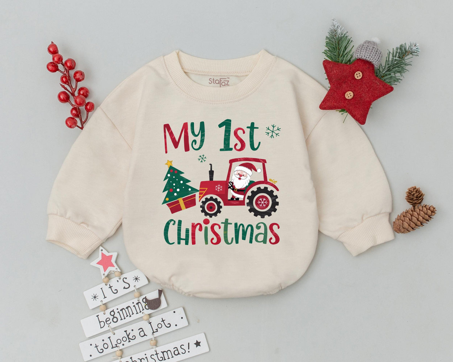 First Christmas Baby Outfit – Retro Truck, Toddler Sweatshirt Gift