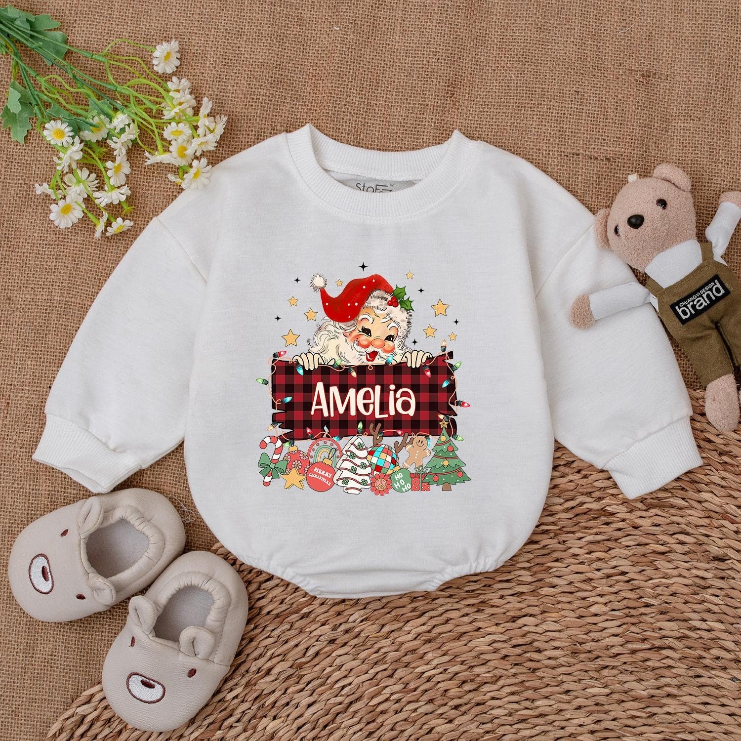 Custom Santa Christmas Bubble Romper – Baby's 1st Festive Outfit