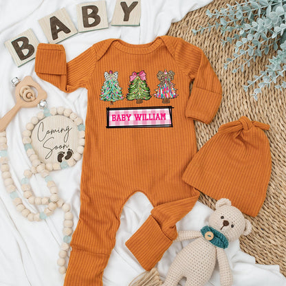 Personalized Baby Christmas Jumpsuit Outfit Pink Dalmation Leopard Tree Design Gingham Newborn Clothes Holiday Gift Infant Boy Girl Set