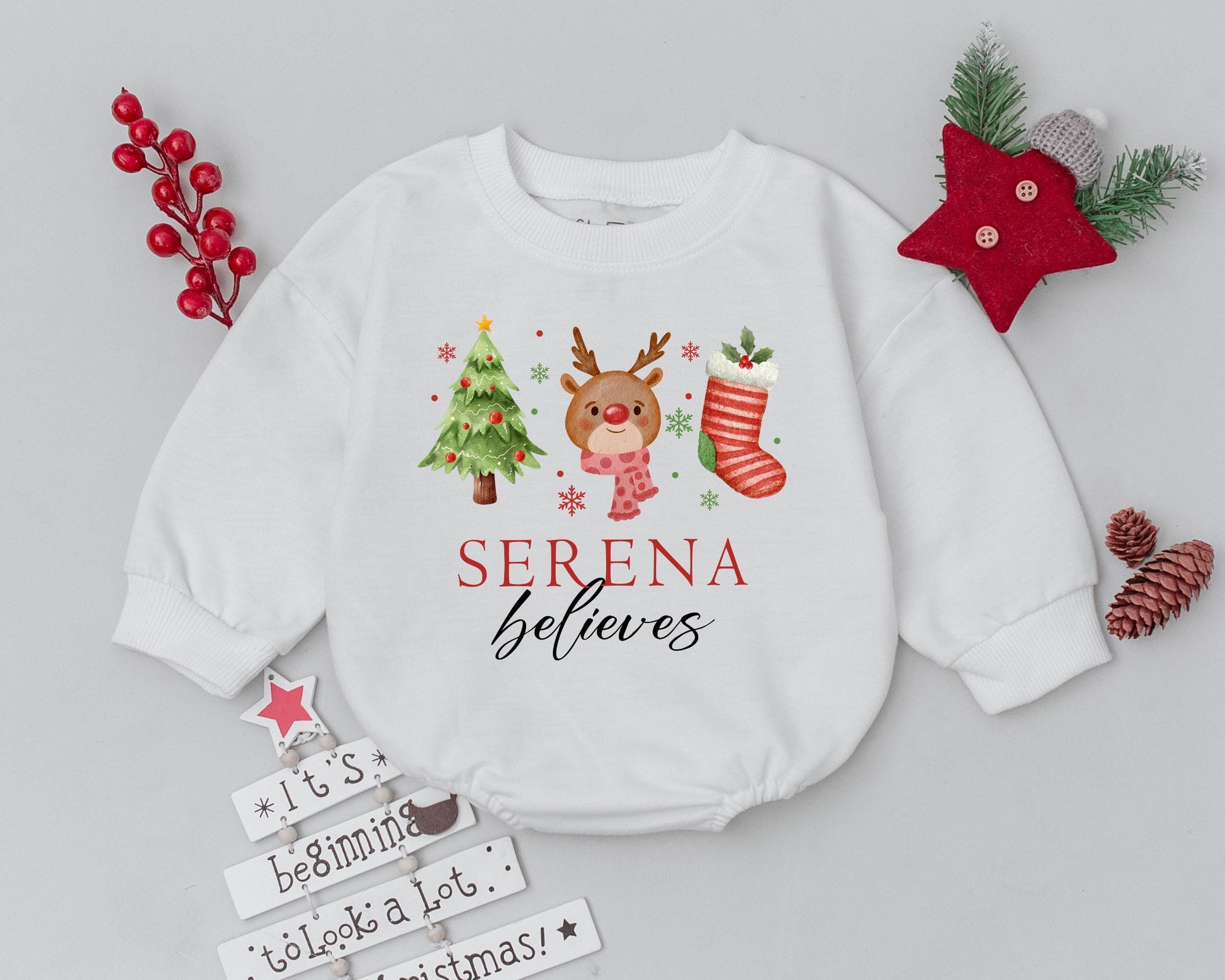 Custom Christmas Baby Romper, Personalized Holiday Bodysuit Gift