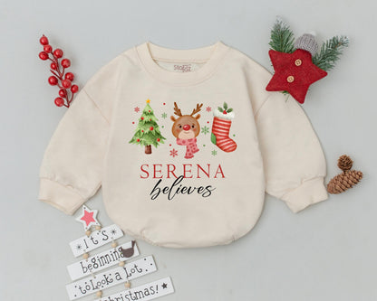 Custom Christmas Baby Romper, Personalized Holiday Bodysuit Gift