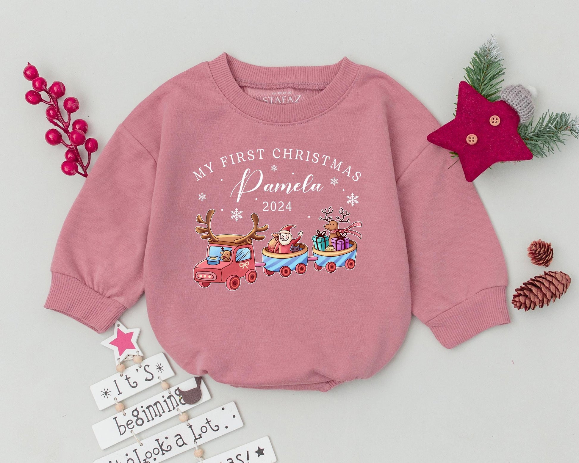 Personalized Christmas Romper & Sweatshirt - Baby's Holiday Outfit