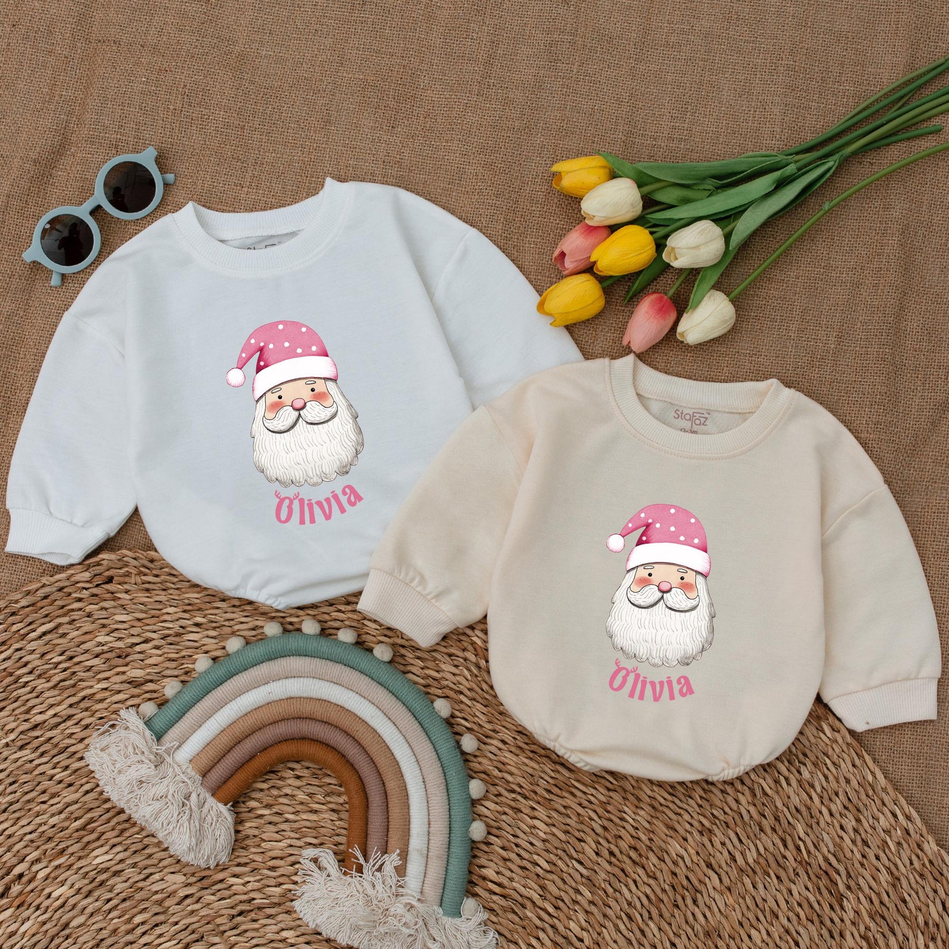 Pink Santa Romper: Baby's First Christmas Outfit & Gift Delight