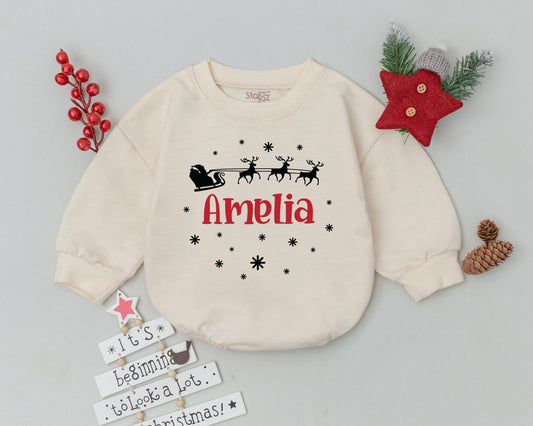 Custom Xmas Reindeer Baby Romper - Personalized Holiday Bodysuit