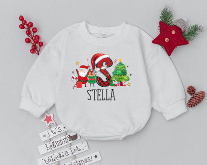 Baby's 1st Christmas Romper - Custom Name Vintage Santa Outfit