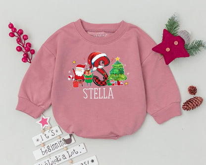 Baby's 1st Christmas Romper - Custom Name Vintage Santa Outfit