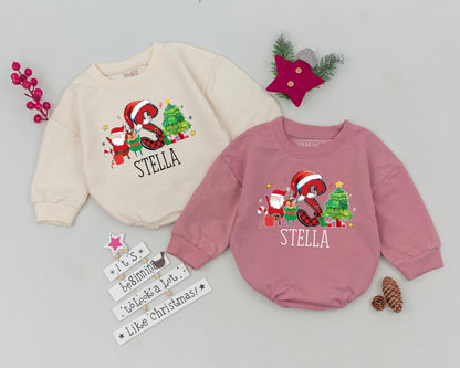 Baby's 1st Christmas Romper - Custom Name Vintage Santa Outfit